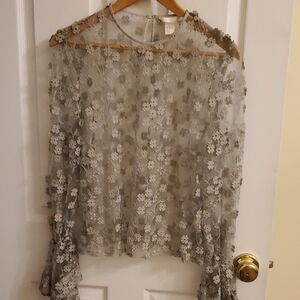 H&M Sheer Floral Lace Blouse - Sage Green